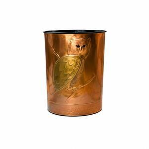Signed Gregory Hentzi Hand Embossed Copper Owl Wastebasket 13.5" Vintage USA